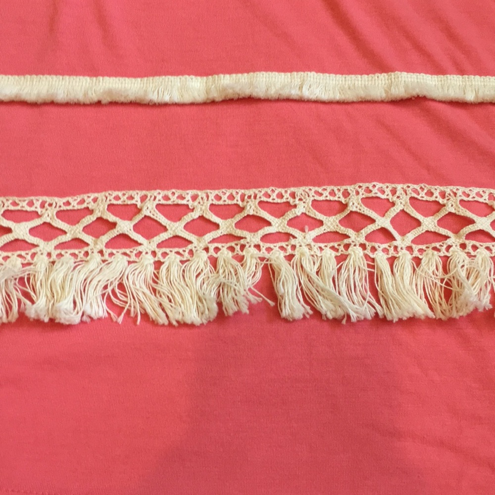 Coral tee with decorative fringe and pattern